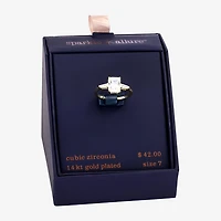 Sparkle Allure Womens Cubic Zirconia 14K Gold Over Brass Rectangular Engagement Ring