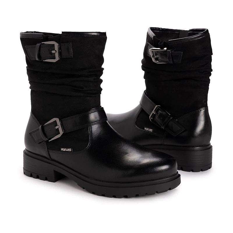Muk Luks Womens Scarlett Sabrina Block Heel Combat Boots