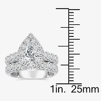 (I / I1) Womens 4 CT. T.W. Lab Grown White Diamond 10K Gold Pear Side Stone Halo Bridal Set