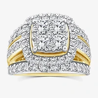 (Vs2) Womens 4 CT. T.W. Lab Grown White Diamond 10K Gold Cushion Side Stone Engagement Ring
