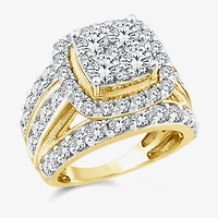 (Vs2) Womens 4 CT. T.W. Lab Grown White Diamond 10K Gold Cushion Side Stone Engagement Ring