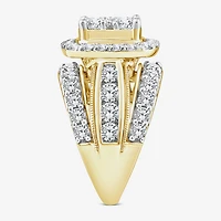 (Vs2) Womens 4 CT. T.W. Lab Grown White Diamond 10K Gold Cushion Side Stone Engagement Ring