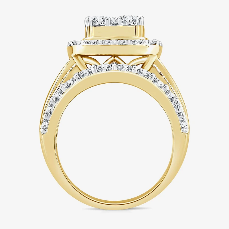 (Vs2) Womens 4 CT. T.W. Lab Grown White Diamond 10K Gold Cushion Side Stone Engagement Ring