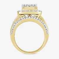(Vs2) Womens 4 CT. T.W. Lab Grown White Diamond 10K Gold Cushion Side Stone Engagement Ring