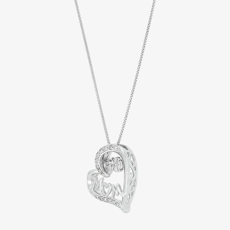 1/10 CT. T.W. Diamond Mom Heart Sterling Silver Pendant Necklace