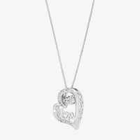 1/10 CT. T.W. Diamond Mom Heart Sterling Silver Pendant Necklace