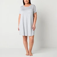 Liz Claiborne Cool and Calm Womens Plus Short Sleeve Crew Neck Nightshirt