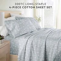 Casual Comfort 300tc Cotton Sateen Pattern 4 piece Sheet Set