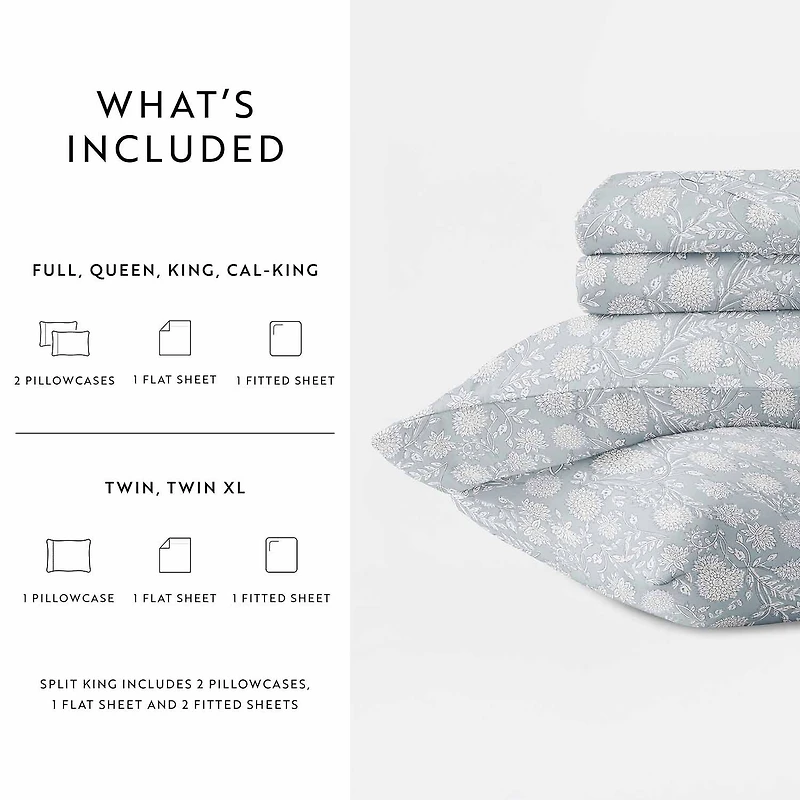 Casual Comfort 300tc Cotton Sateen Pattern 4 piece Sheet Set