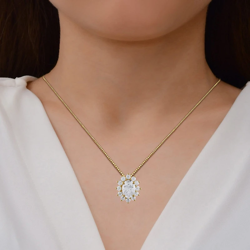 Womens 1/2 CT. T.W. Lab Grown White Diamond 10K Gold Oval 18 Inch Pendant Necklace