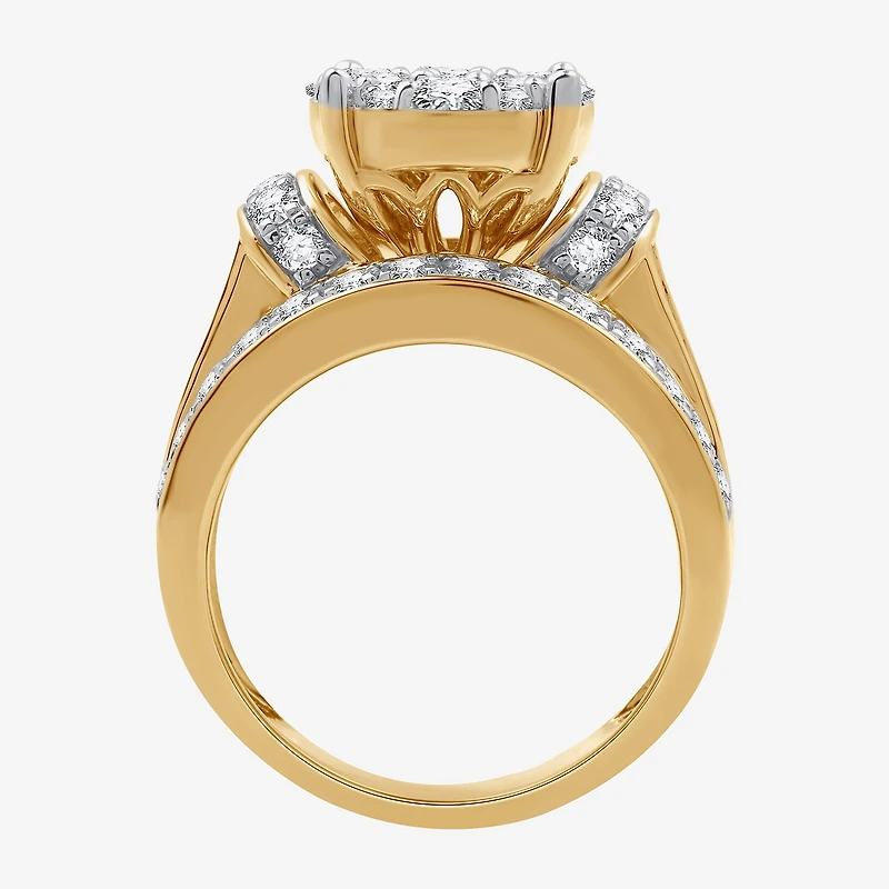 (G / Si1-Si2) Womens 3 CT. T.W. Lab Grown White Diamond 10K Gold Round Side Stone Engagement Ring