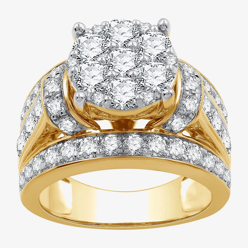 (G / Si1-Si2) Womens 3 CT. T.W. Lab Grown White Diamond 10K Gold Round Side Stone Engagement Ring