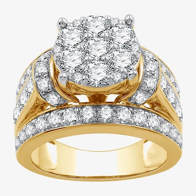 (G / Si1-Si2) Womens 3 CT. T.W. Lab Grown White Diamond 10K Gold Round Side Stone Engagement Ring