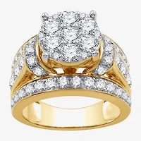 (G / Si1-Si2) Womens 3 CT. T.W. Lab Grown White Diamond 10K Gold Round Side Stone Engagement Ring