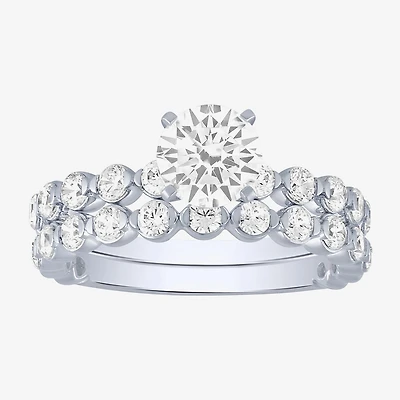 (G / Si2) Womens 2 CT. T.W. Lab Grown White Diamond 10K Gold Round Side Stone Bridal Set