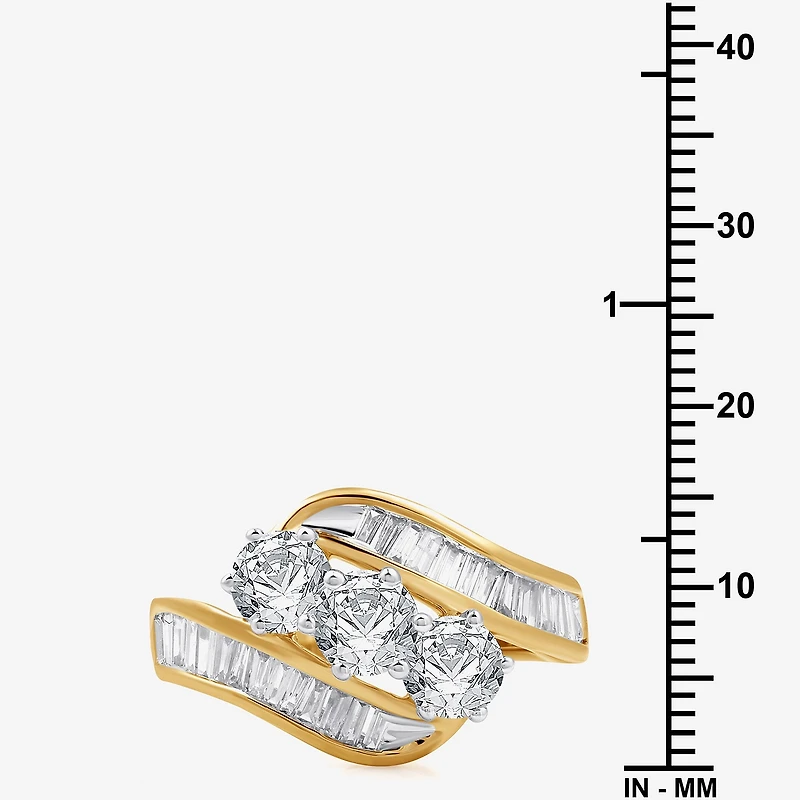 Love Lives Forever Womens 2 CT. T.W. White Diamond 10K Gold Side Stone 3-Stone Engagement Ring