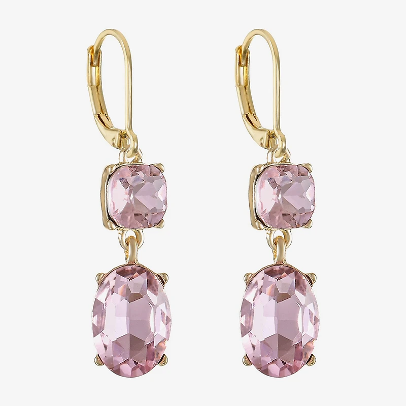 Monet Jewelry Womens Pink Glass Oval Drop Earrings