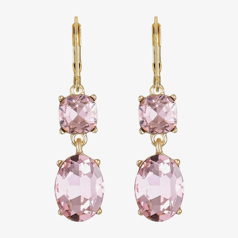 Monet Jewelry Womens Pink Glass Oval Drop Earrings