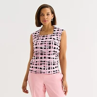 Black Label by Evan-Picone Womens Square Neck Sleeveless Blouse
