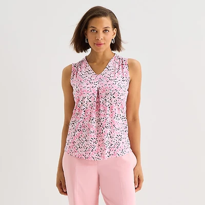 Black Label by Evan-Picone Womens V Neck Sleeveless Blouse