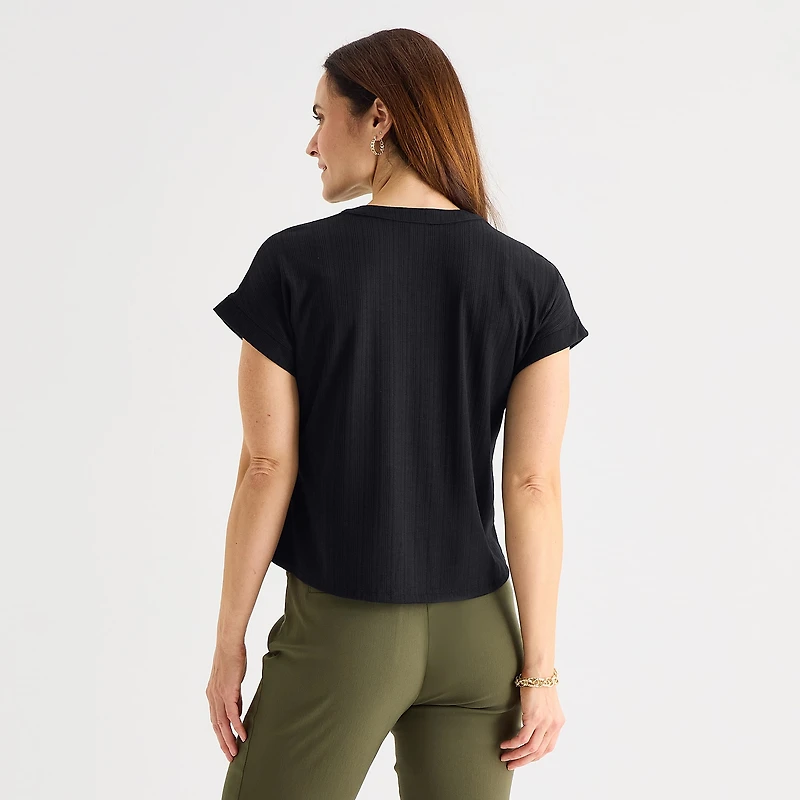 Liz Claiborne Womens V Neck Short Sleeve Blouse