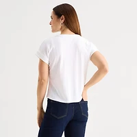 Liz Claiborne Womens V Neck Short Sleeve Blouse