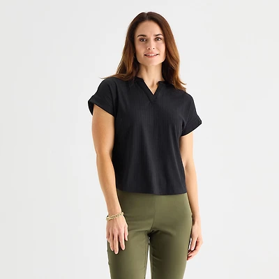 Liz Claiborne Womens V Neck Short Sleeve Blouse