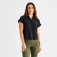 Liz Claiborne Womens V Neck Short Sleeve Blouse