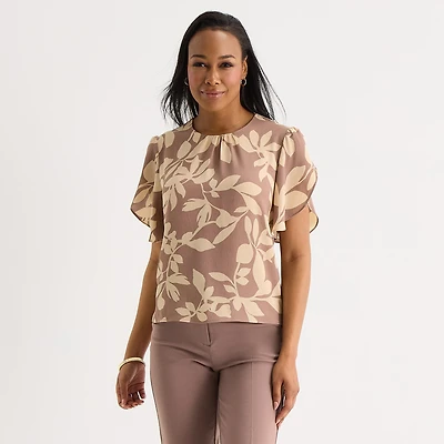Liz Claiborne Womens Crew Neck Short Sleeve Blouse