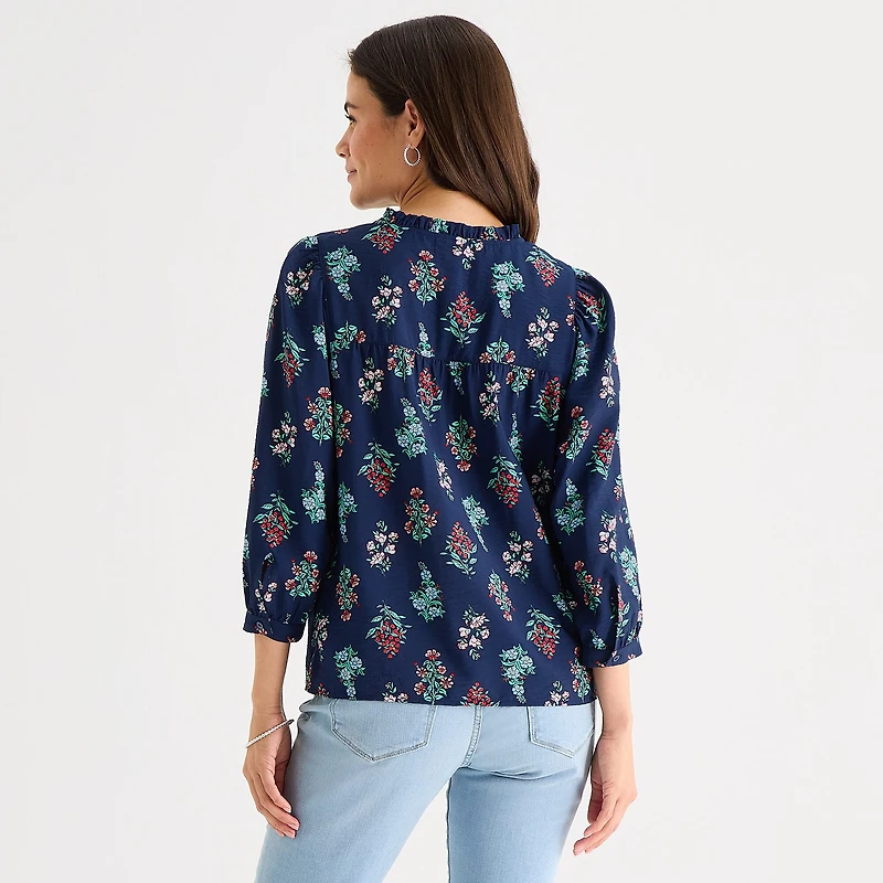 St. John's Bay Womens Split Tie Neck 3/4 Sleeve Blouse