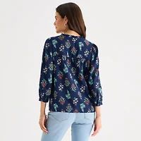 St. John's Bay Womens Split Tie Neck 3/4 Sleeve Blouse