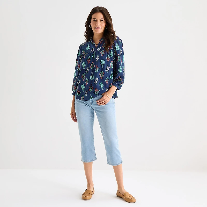 St. John's Bay Womens Split Tie Neck 3/4 Sleeve Blouse