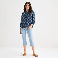 St. John's Bay Womens Split Tie Neck 3/4 Sleeve Blouse