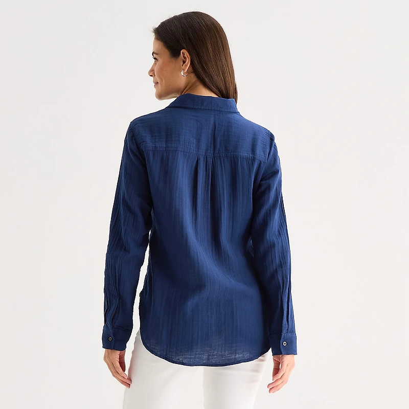 St. John's Bay Womens Long Sleeve Relaxed Fit Button-Down Shirt