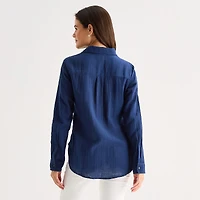 St. John's Bay Womens Long Sleeve Relaxed Fit Button-Down Shirt