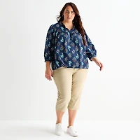 St. John's Bay Womens Plus Split Tie Neck 3/4 Sleeve Blouse