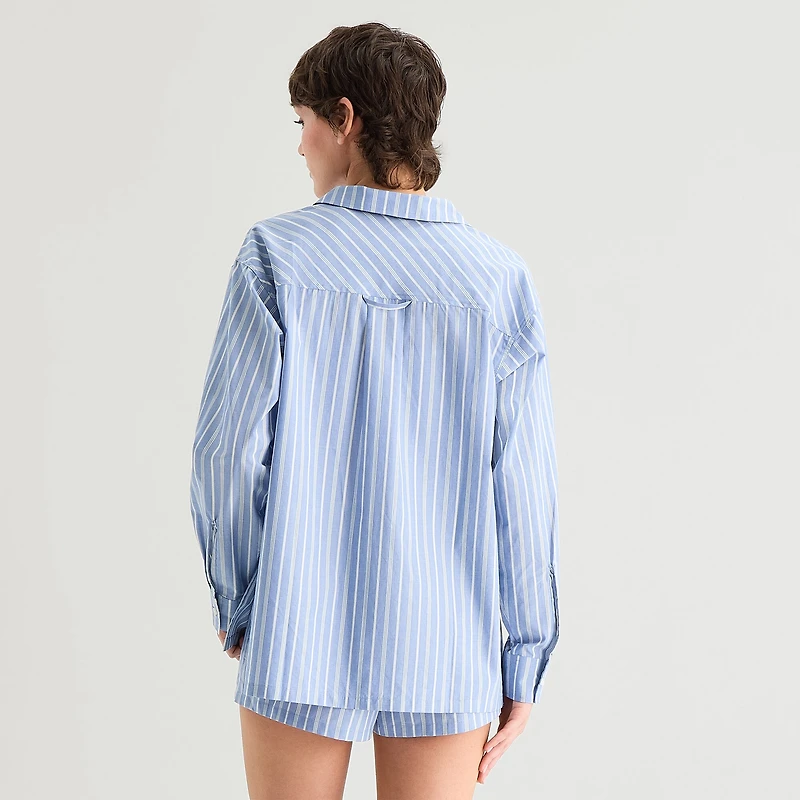 Arizona Body Womens Poplin Long Sleeve Juniors Pajama Top