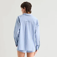 Arizona Body Womens Poplin Long Sleeve Juniors Pajama Top