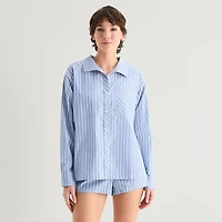 Arizona Body Womens Poplin Long Sleeve Juniors Pajama Top