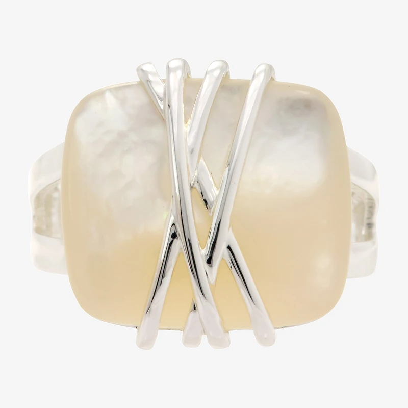 Sparkle Allure Womens White Mother Of Pearl Pure Silver Over Brass Hypoallergenic Cocktail Ring