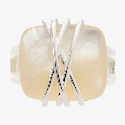 Sparkle Allure Womens White Mother Of Pearl Pure Silver Over Brass Hypoallergenic Cocktail Ring