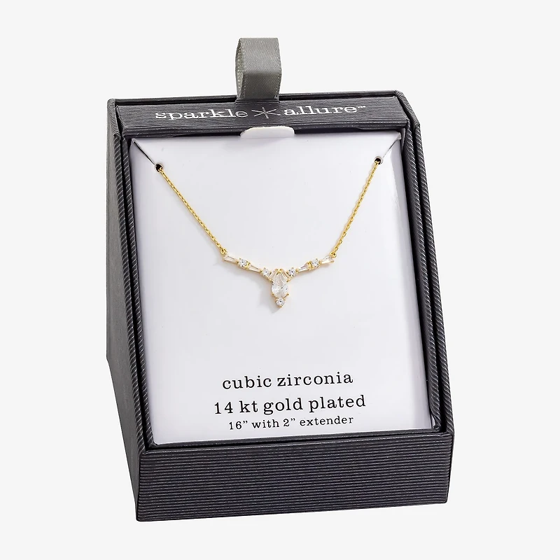 Sparkle Allure Womens Cubic Zirconia 14K Gold Over Brass Pear 16 Inch Pendant Necklace