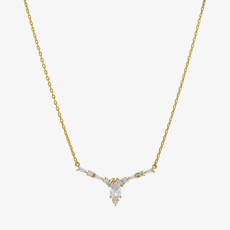 Sparkle Allure Womens Cubic Zirconia 14K Gold Over Brass Pear 16 Inch Pendant Necklace