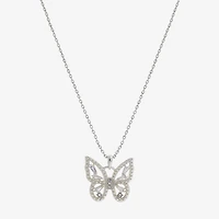 Sparkle Allure Womens Cubic Zirconia Pure Silver Over Brass Butterfly 16 Inch Pendant Necklace