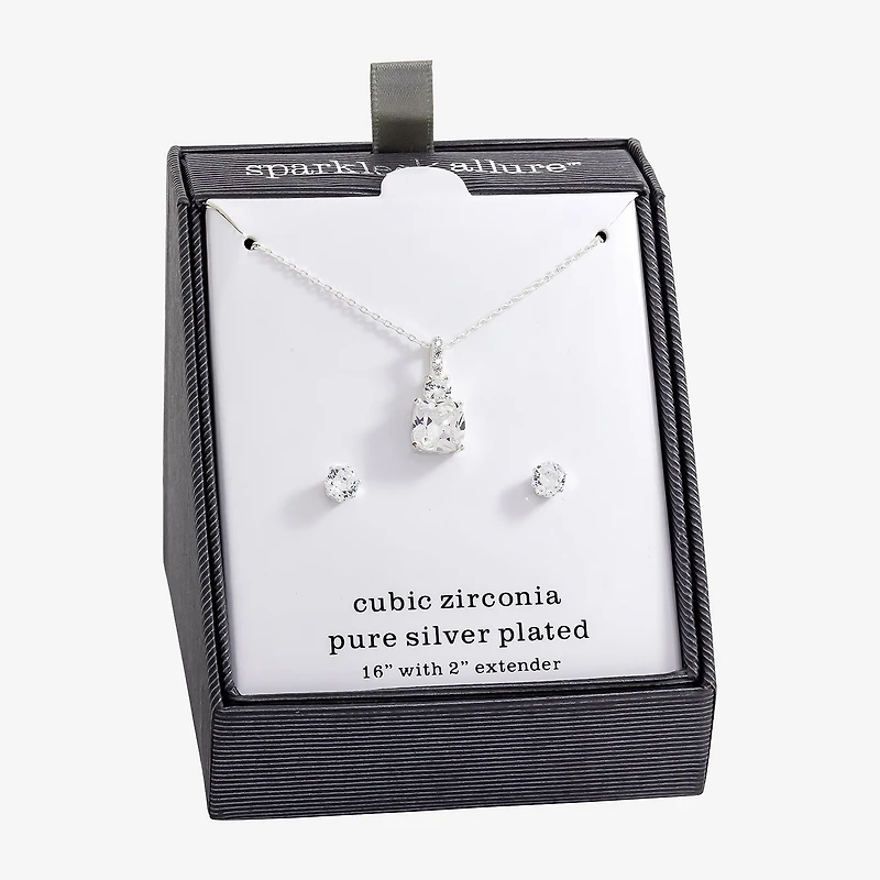Sparkle Allure Womens Cubic Zirconia Pure Silver Over Brass Round 2-pc. Jewelry Set