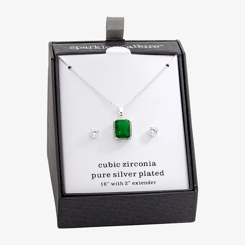 Sparkle Allure Womens Green Crystal Pure Silver Over Brass Square 2-pc. Jewelry Set