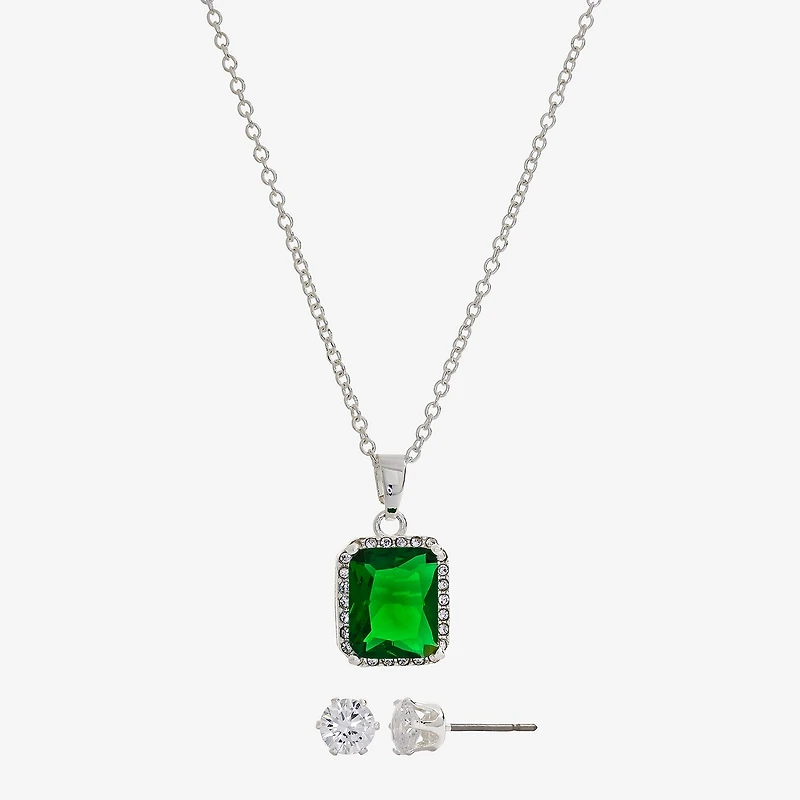 Sparkle Allure Womens Green Crystal Pure Silver Over Brass Square 2-pc. Jewelry Set