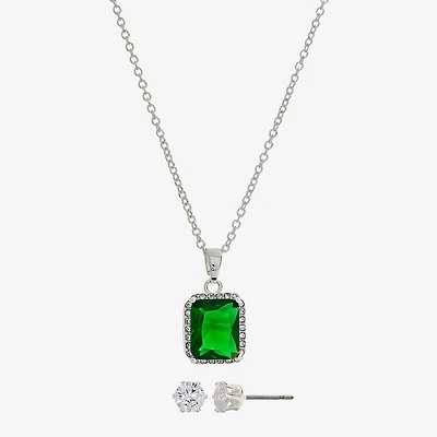 Sparkle Allure Womens Green Crystal Pure Silver Over Brass Square 2-pc. Jewelry Set