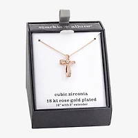 Sparkle Allure Womens Cubic Zirconia 18K Rose Gold Over Brass Cross 16 Inch Pendant Necklace
