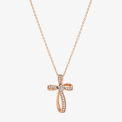 Sparkle Allure Womens Cubic Zirconia 18K Rose Gold Over Brass Cross 16 Inch Pendant Necklace